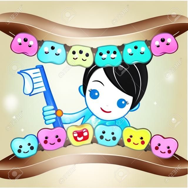 cute cartoon dentist doctor brush tooth, great for health dental care concept