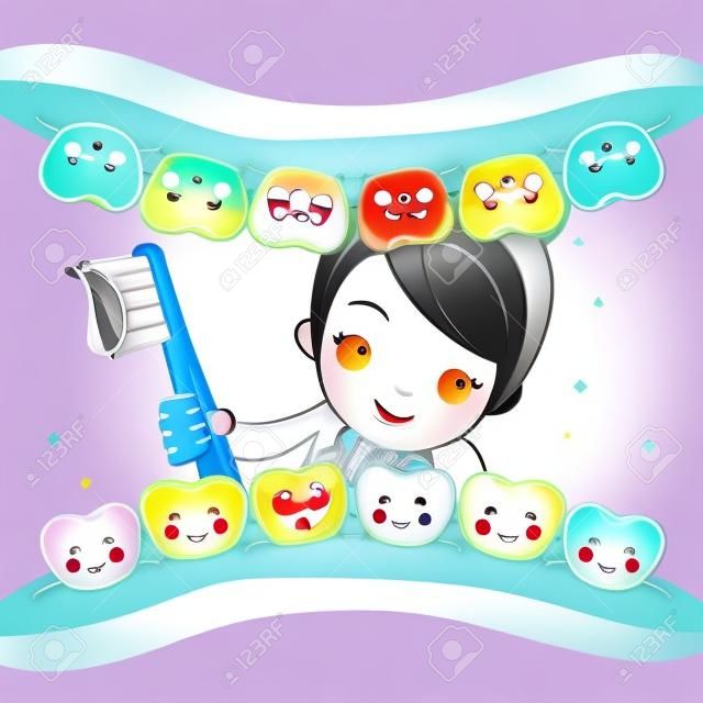 cute cartoon dentist doctor brush tooth, great for health dental care concept