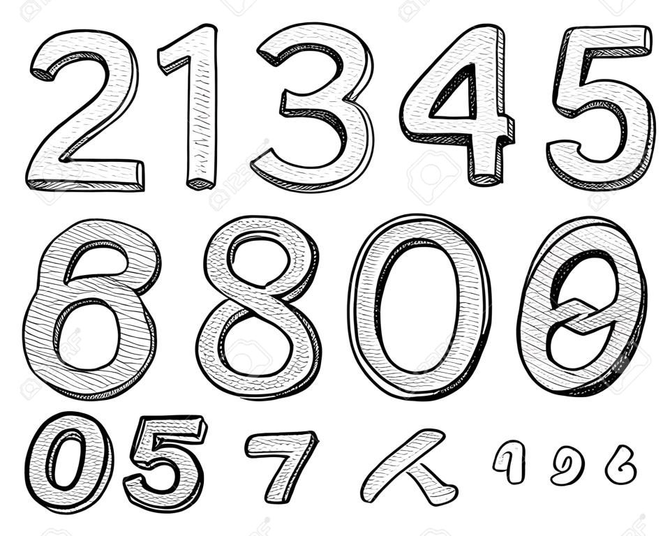 Hand Drawn numeri e segni di base di matematica, illustrazione vettoriale