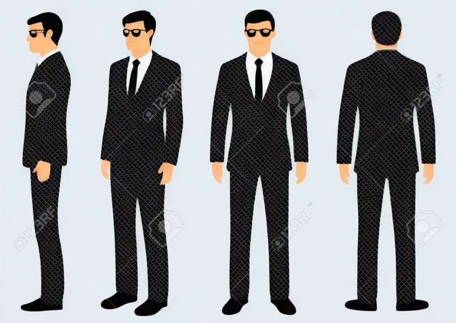 fashion man isolated, front, back and side view, vector illustration, businessman in suit