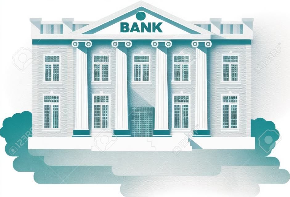 Ilustração detalhada do edifício do banco no fundo branco