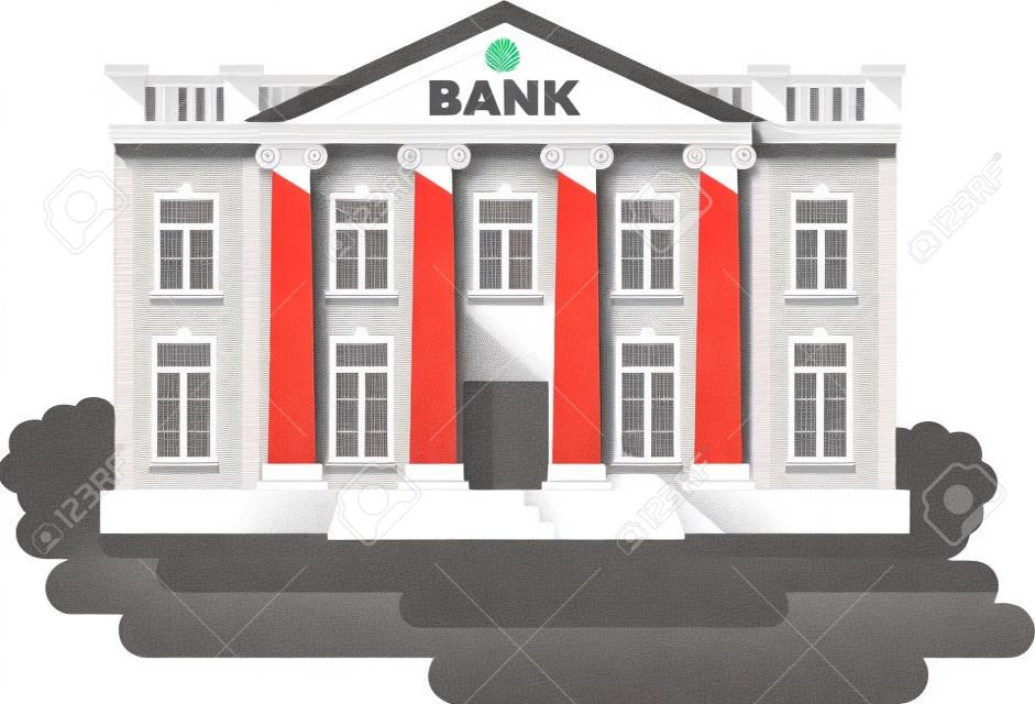 Illustrazione dettagliata di costruzione della banca su sfondo bianco