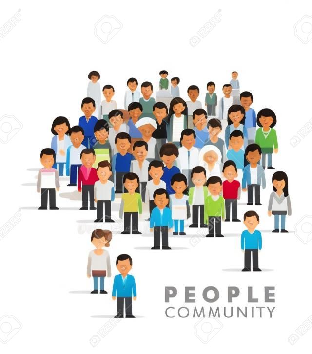 Gruppo di persone diverse in comunità isolato su sfondo bianco