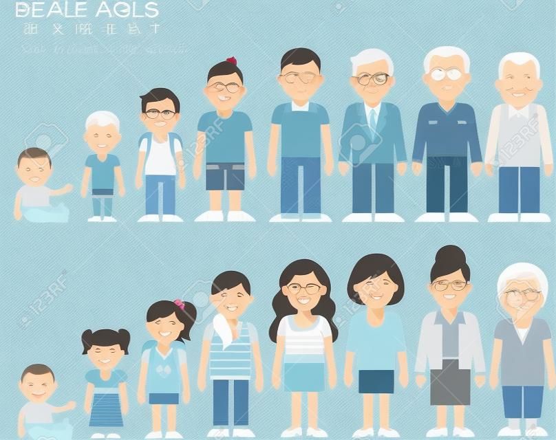 L'uomo e la donna invecchiamento - bambino, bambino, adolescente, giovane, adulto, anziani
