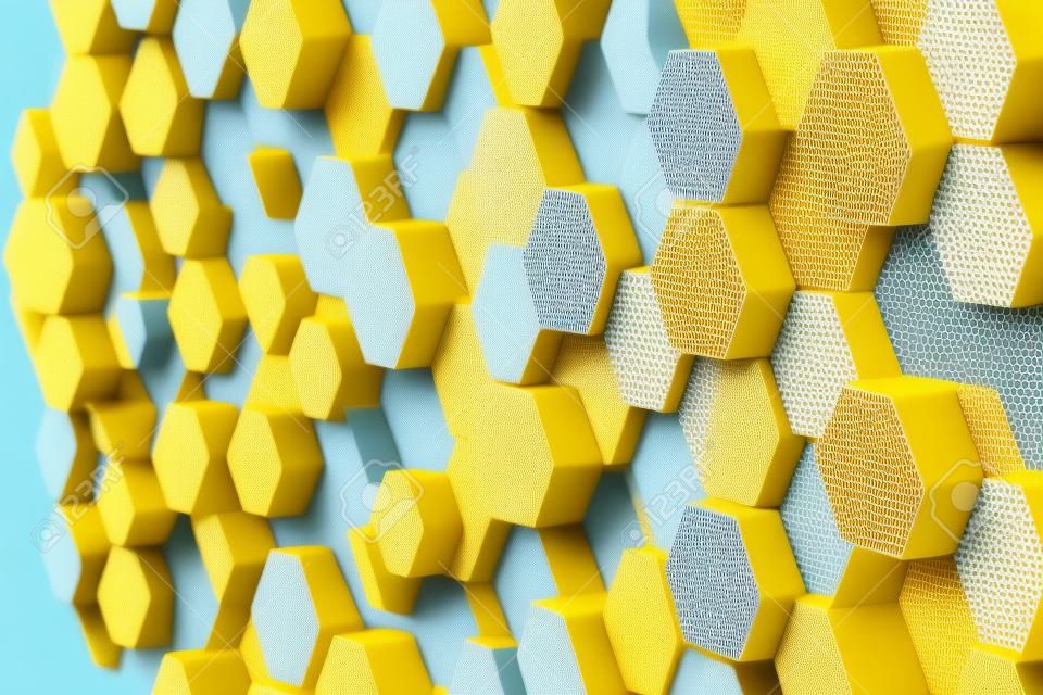 Ilustración 3d de un patrón de formas hexagonales geométricas simples, fondo de mosaico. concepto de panal de abeja, colmena