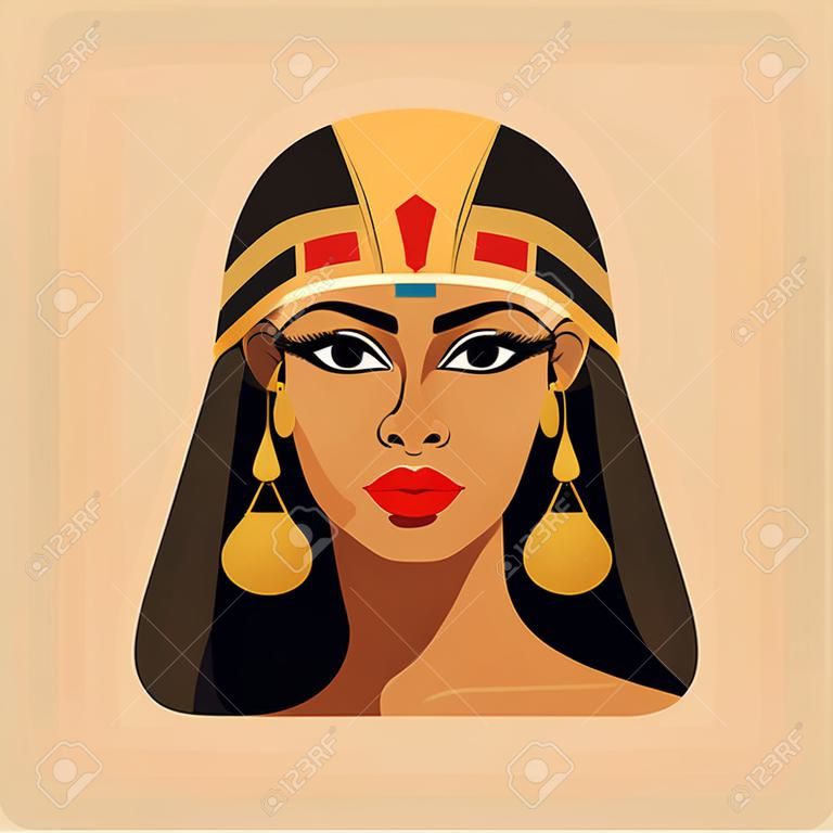 Egyptian woman with egyptian hat. Vector illustration in flat style