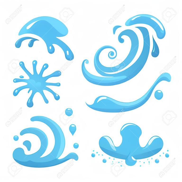 Set of cartoon water splash and drops. vector illustration.