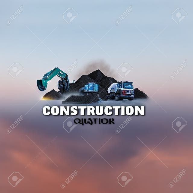 Escavatore, camion e caricatore, attrezzatura da costruzione.