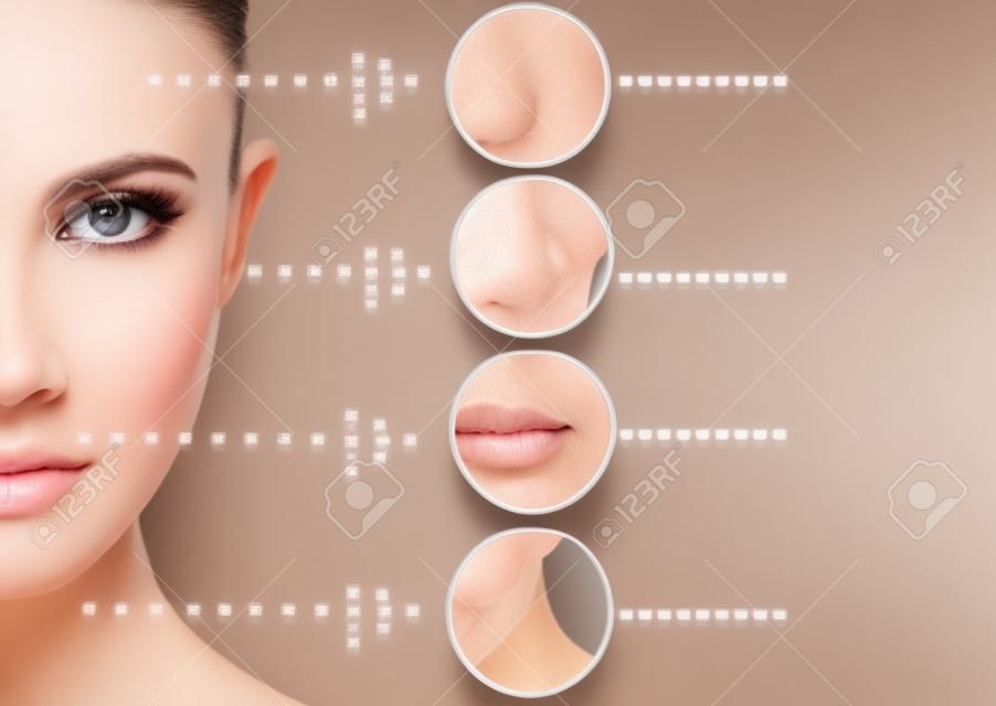 el concepto de belleza envejecimiento de la piel. procedimientos antienvejecimiento, rejuvenecimiento, elevación, el endurecimiento de la piel facial, la restauración de la piel joven antiarrugas
