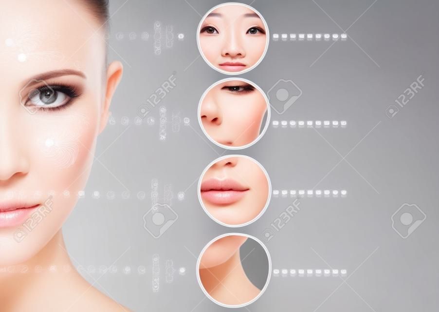 koncepcja piękna starzenie się skóry. procedury anty-aging, odmładzanie, podnoszenia, zaostrzenie skóry twarzy, odbudowa młodzieńczy skóry przeciwzmarszczkowy