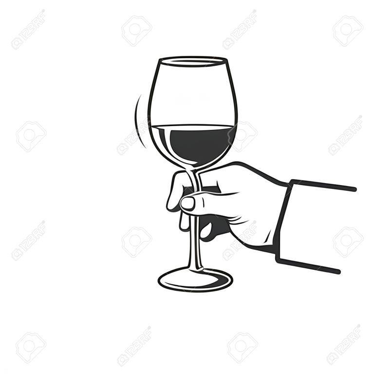 hand with a wineglass, sommelier concept, wine, simple illustration