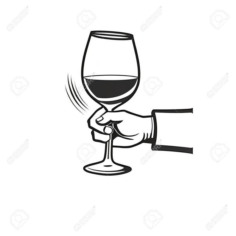 mano con un bicchiere di vino, concetto di sommelier, vino, semplice illustrazione