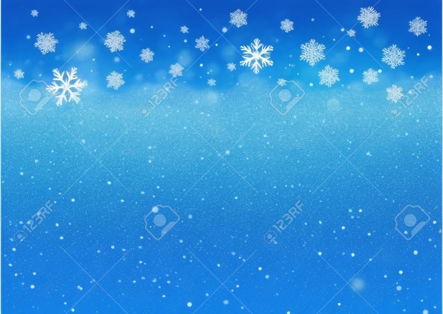 Vector falling blue snow on isolated background, possibility of overlay. Place for text. Winter, Christmas texture. Eps.