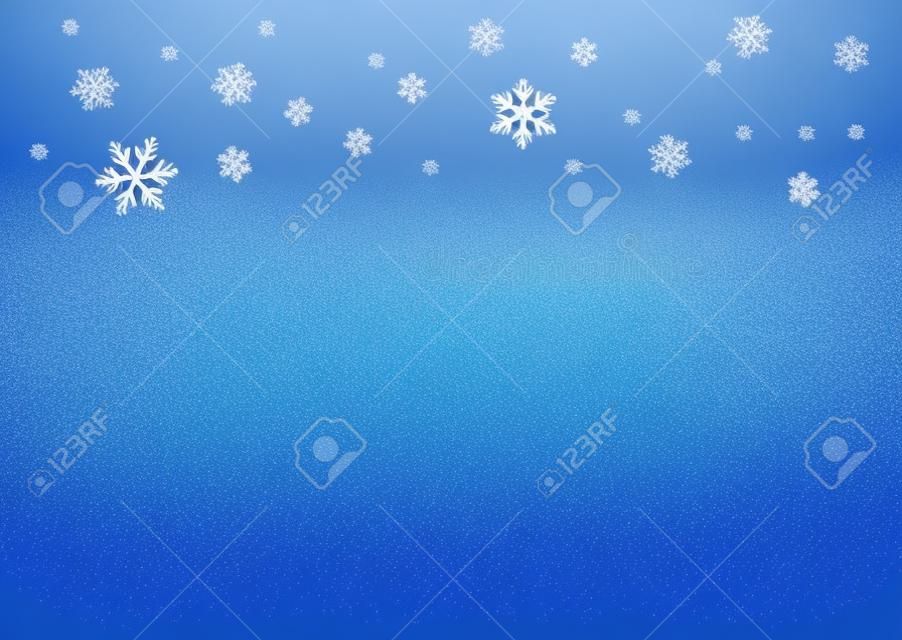 Vector que cai a neve azul no fundo isolado, possibilidade de sobreposição. Lugar para o texto. Inverno, textura do Natal. Eps.