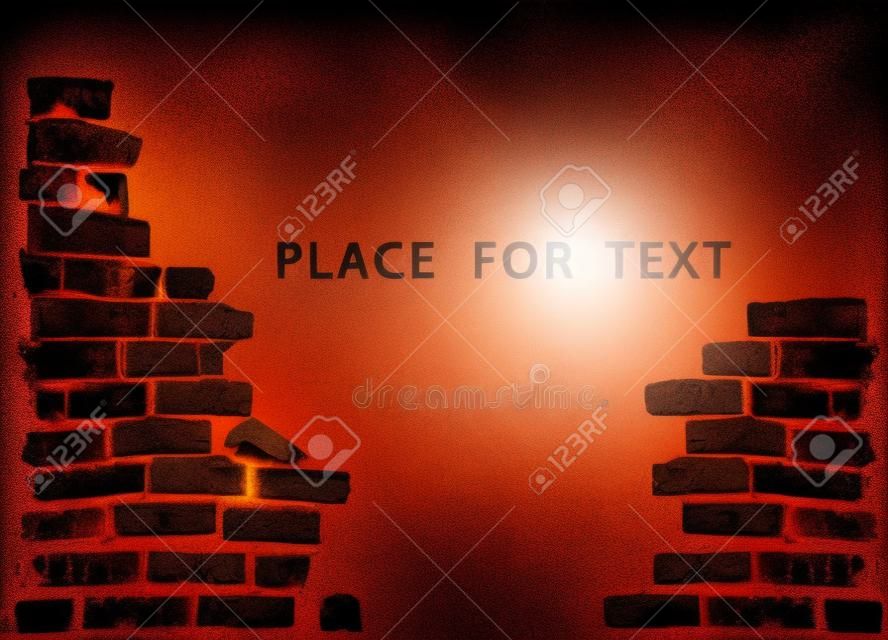 Silhouette of a ruined wall, broken brickwork. Vector illustration with space for text. Object on isolated light background.