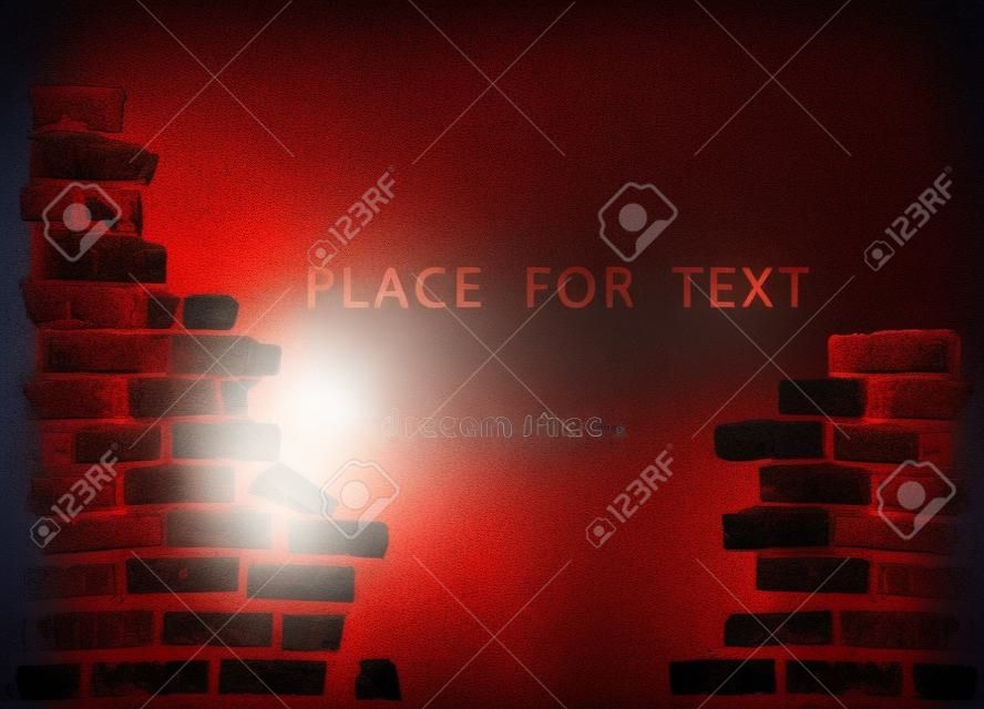 Silhouette of a ruined wall, broken brickwork. Vector illustration with space for text. Object on isolated light background.
