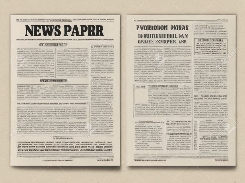 Eine doppelseitige Zeitung, zwei Seiten, aktuelle Nachrichten, aktuelle Informationen zu nachfolgenden Ereignissen in der Welt. Ein in Spalten unterteilter Papierausdruck enthält wichtige Informationen und Abbildungen.