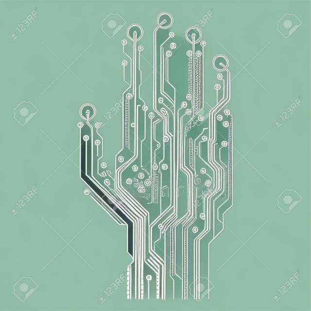 Hand circuit board. Vector illustration isolated on a white background.
