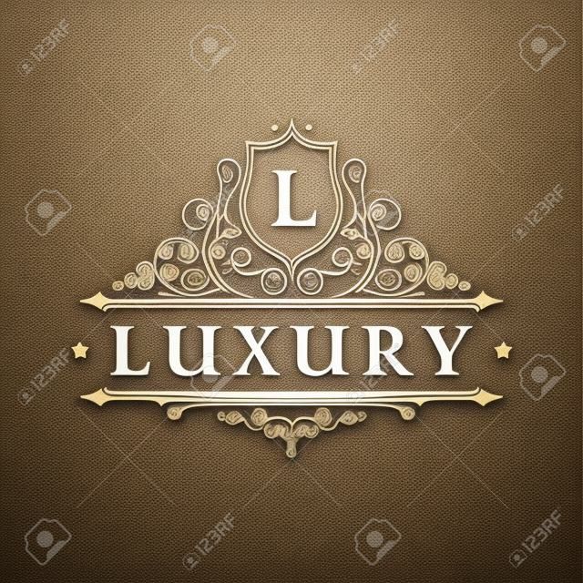 Calligraphic Luxury logo. Emblem elegante decor elementen. Vintage vector symbool ornament L