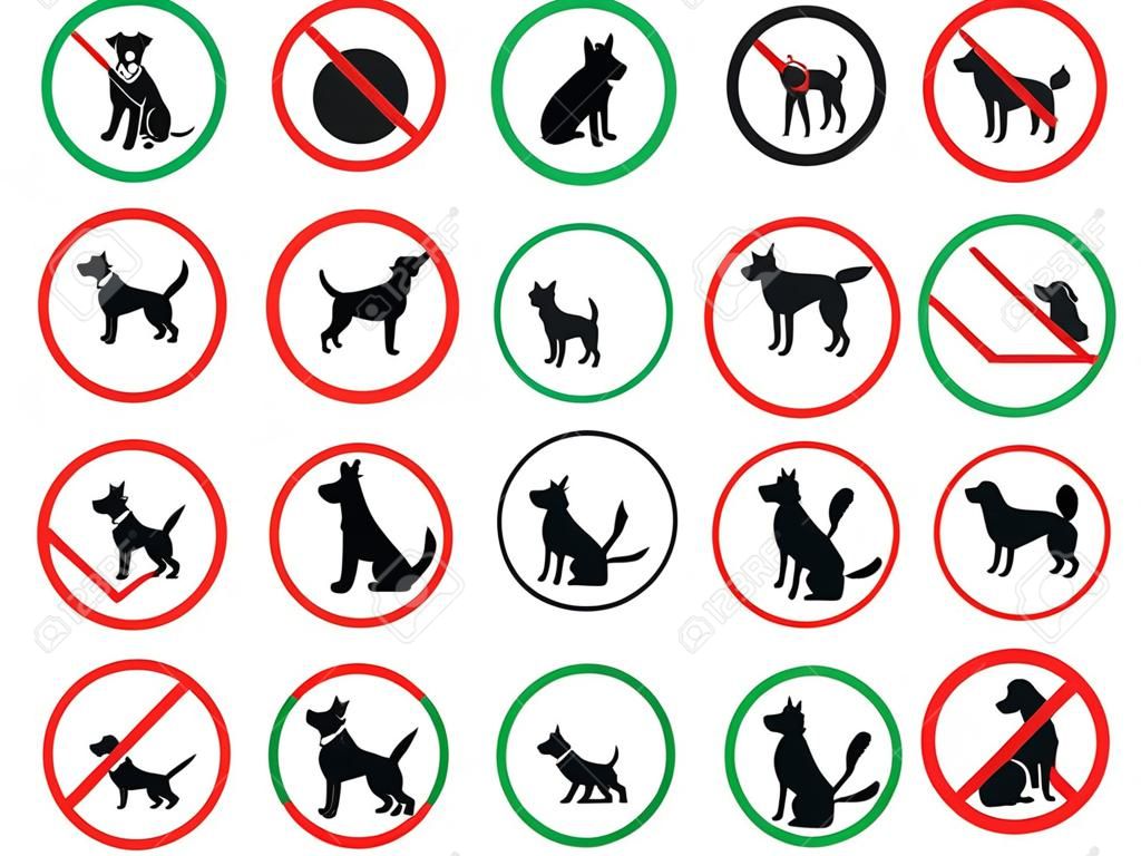 dog friendly and dog restriction signs, dog prohibited icons