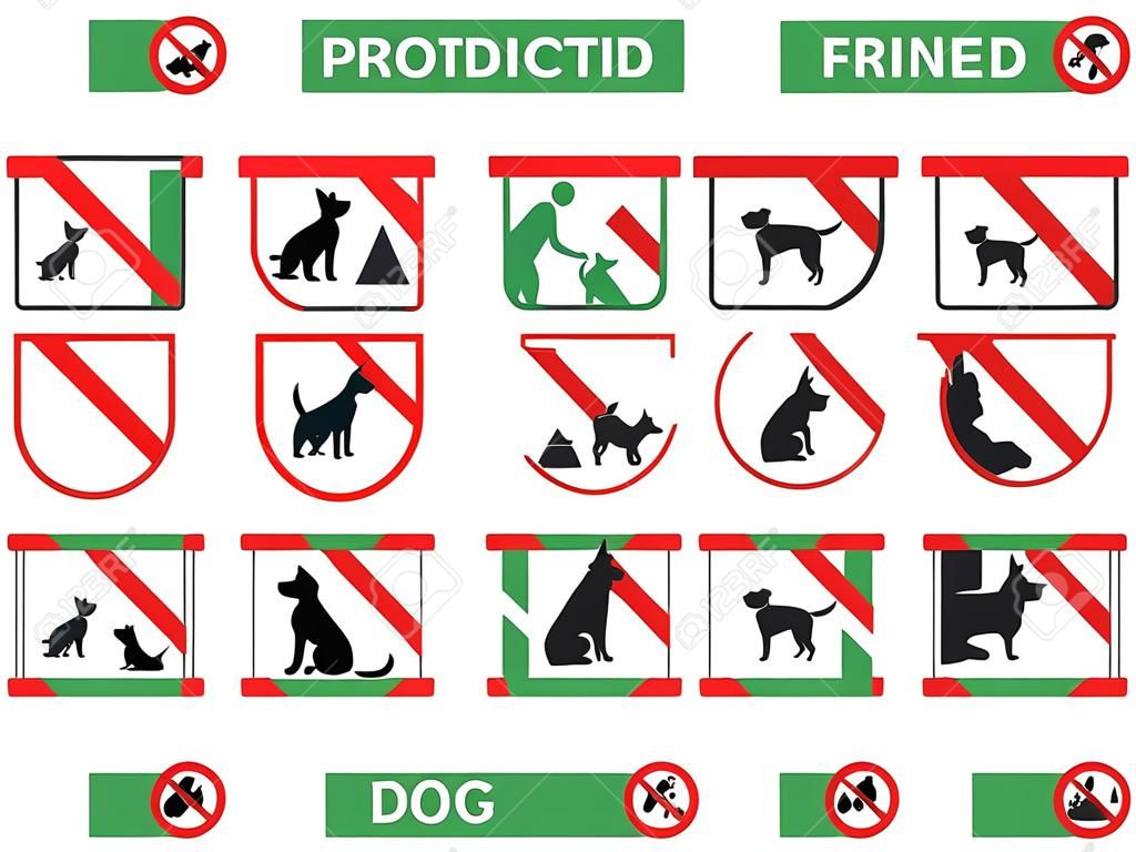 kutyabarát és kutya korlátozási táblák, kutya tiltott ikonok
