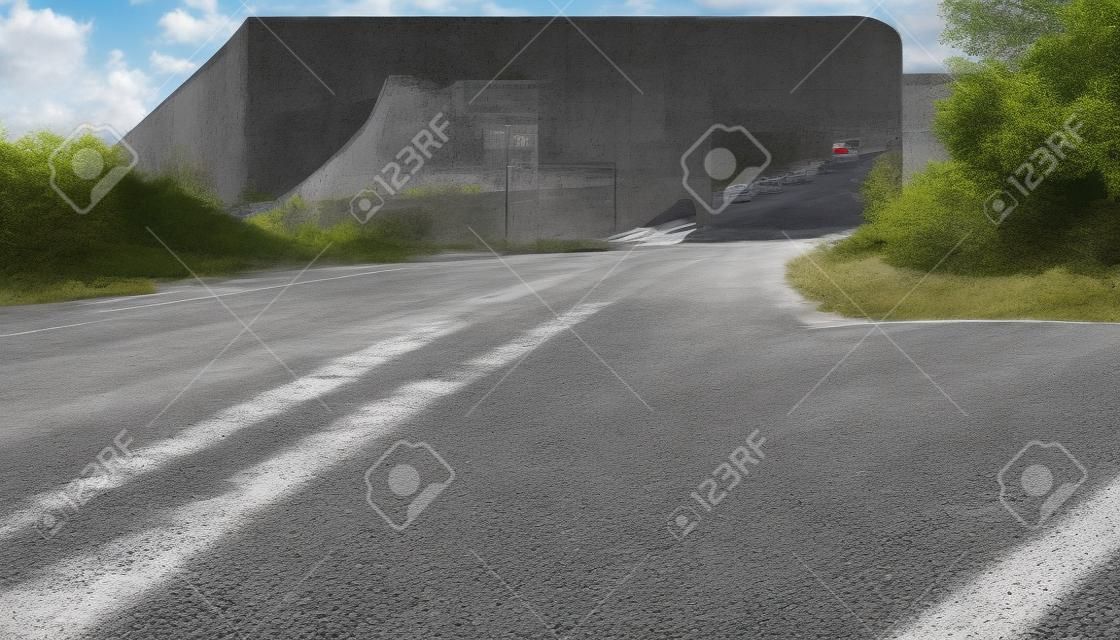 Dead end geïsoleerde weg of straat met een betonnen barrière om autoverkeer te voorkomen