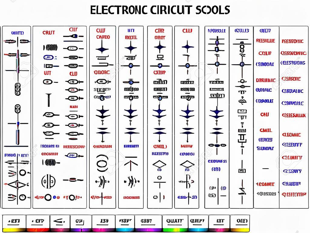 Complete set of electronic circuit symbols and resistor codes