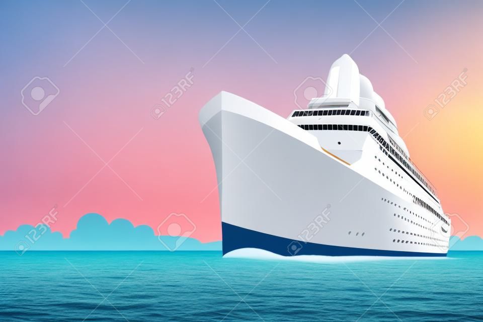 Retro styled white cruise ship on the ocean