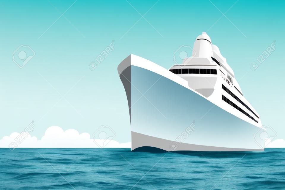Retro styled white cruise ship on the ocean
