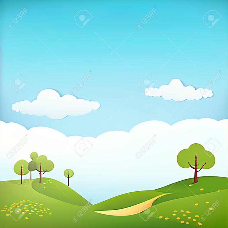 Wiosenny krajobraz ze ścieżką przez wzgórza ilustracji wektorowych