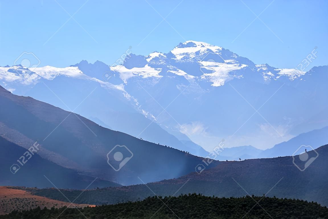 Mount Toubkal or jebel Toubkal in High Atlas Mountain Range, Morocco