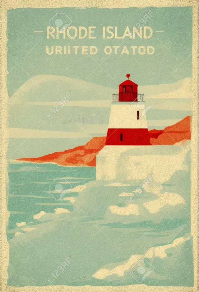 Rhode Island retro poster. USA Rhode Island reis illustratie. Verenigde Staten van Amerika wenskaart. vector illustratie.