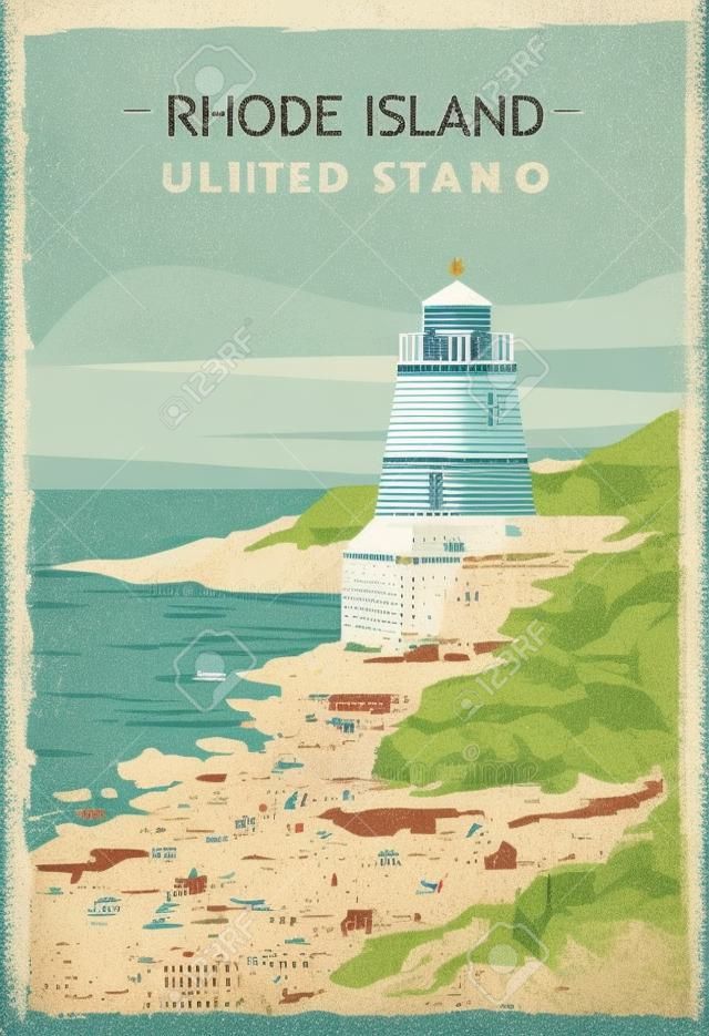 Rhode Island retro poster. USA Rhode Island reis illustratie. Verenigde Staten van Amerika wenskaart. vector illustratie.