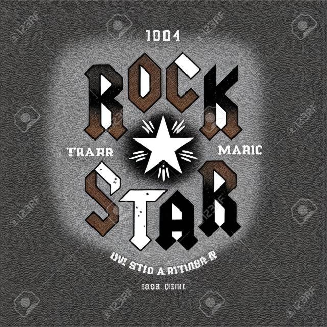 monocromo vector inconformista insignia retro, etiqueta de "estrella de rock" para el cartel, flayer o una camiseta impresa con letras, estrella, Starburst y rayos