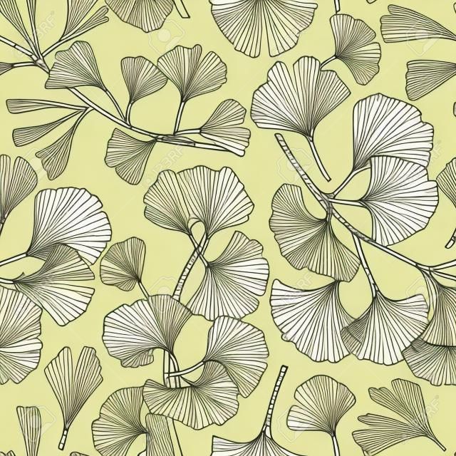 Vector seamless pattern with hand drawn Ginkgo biloba leaves. Ink drawing, graphic style, perfect for prints and patterns.