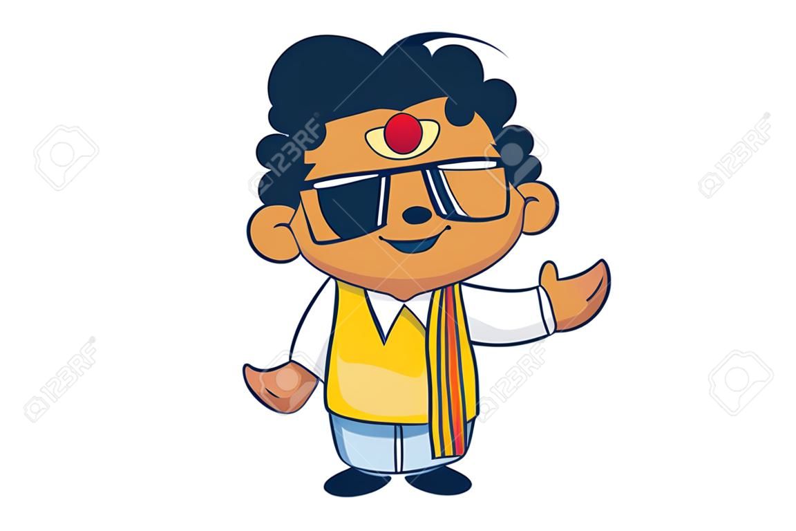 Vector cartoon illustration of south indian man with a swag. Isolated on white background.