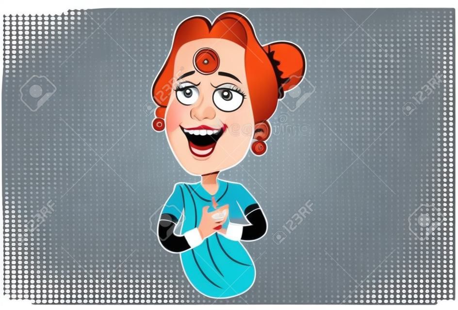 Vector cartoon illustration of Gossip lady laughing. Isolated on white background.