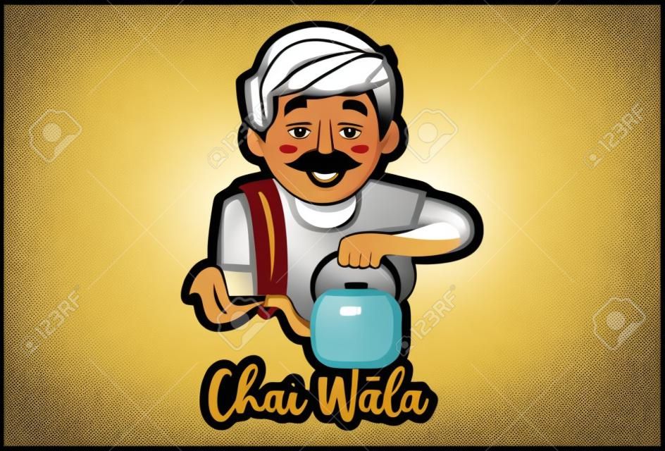 Vector graphic illustration of a tea seller. Chai Wala Hindi text translation - tea seller. Individually on a white background.