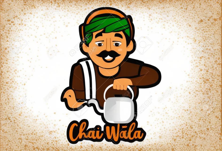 Illustration graphique vectorielle d'un vendeur de thé. Chai Wala Hindi traduction de texte - vendeur de thé. Individuellement sur fond blanc.