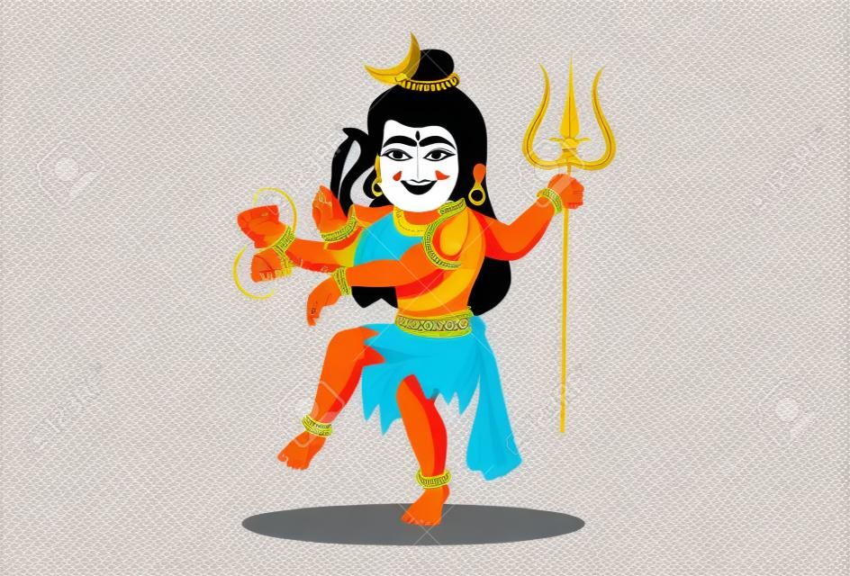 Ilustracja graficzna wektora. Lord Shiva tańczy w pozie nataraja. indywidualnie na białym tle.
