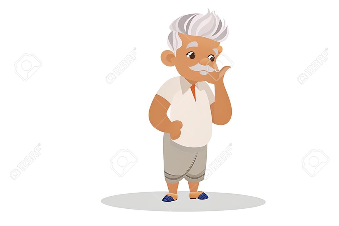 Vector graphic illustration. Farmer is thinking something. Individually on a white background.