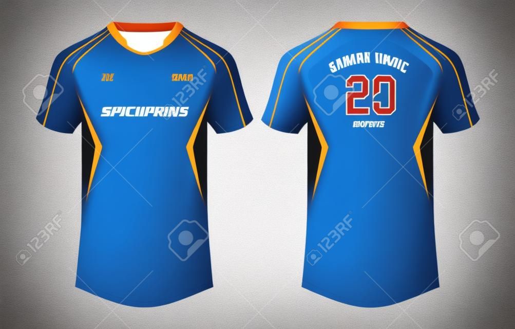 Sports t-shirt jersey design vector template, mock up sports kit with front and back view