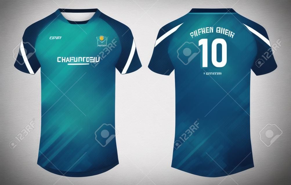 Sports jersey t shirt design concept vector template, Raglan Round neck tees football jersey concept with front and back view for Cricket, soccer, Volleyball, Rugby, tennis and badminton uniform