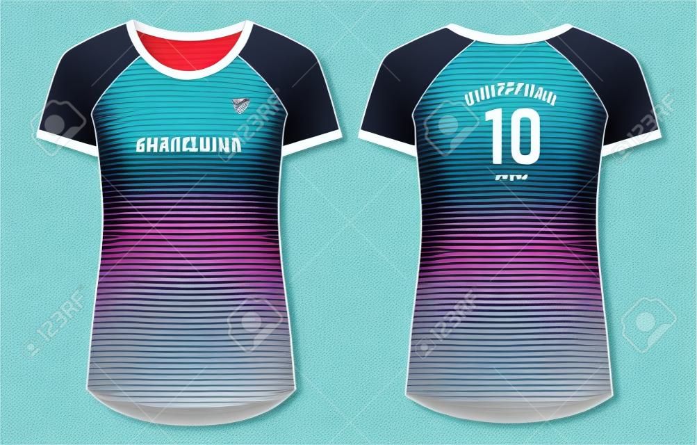 Women Sports Jersey T-shirt Design Flat Sketch Illustration, Halftone  Abstract Pattern V Neck T Shirt For Ladies Volleyball Jersey, Football,  Badminton, Soccer And Netball, Sport Uniform Kit Royalty Free SVG,  Cliparts, Vectors