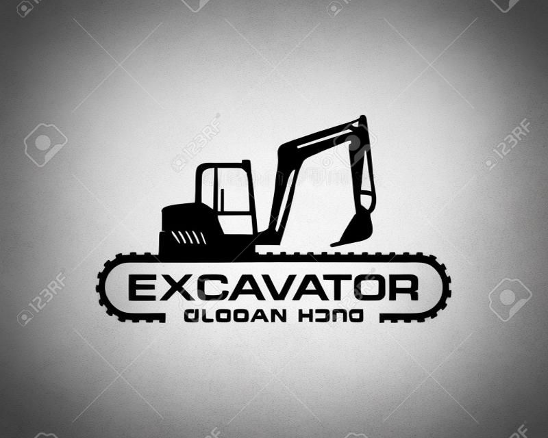 Vector de plantilla de logotipo de excavadora. Vector logo de equipo pesado para empresa constructora. Ilustración de excavadora creativa para plantilla de logotipo.