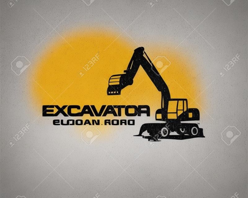 Vector do modelo do logotipo da escavadeira. Vector pesado do logotipo do equipamento para a empresa da construção. Ilustração criativa da escavadeira para o modelo do logotipo.