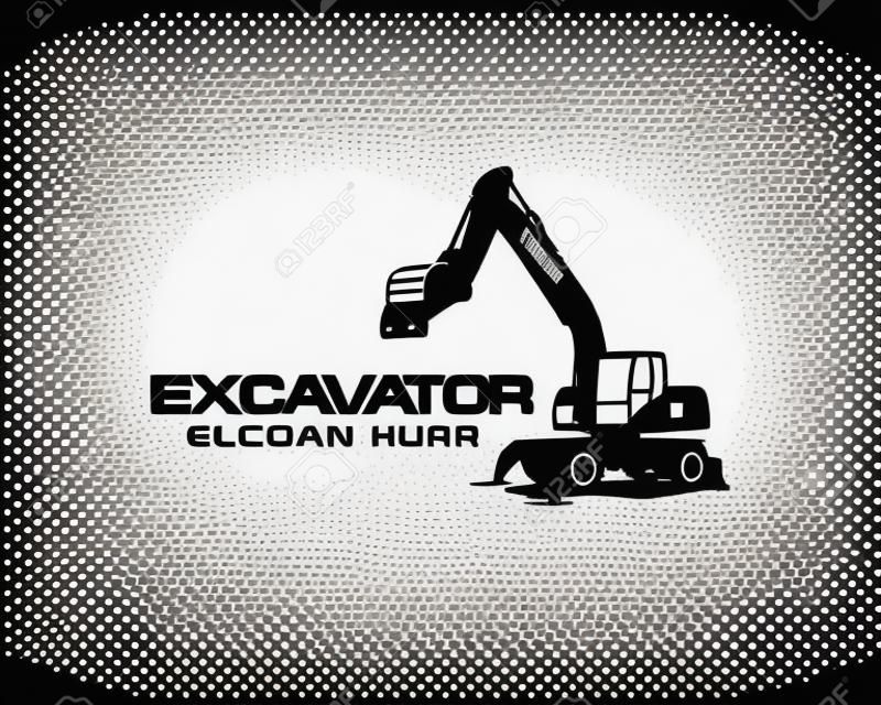 Vettore del modello di logo dell'escavatore. Vettore di logo di attrezzature pesanti per società di costruzioni. Illustrazione creativa dell'escavatore per il modello di logo.