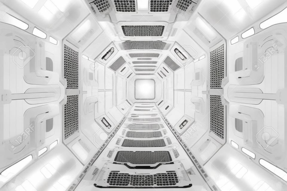 Zemin ile uzay gemisi iç parlak beyaz merkezi görünümü