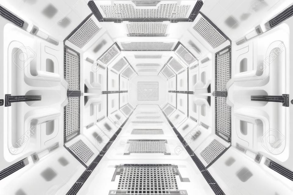 Zemin ile uzay gemisi iç parlak beyaz merkezi görünümü