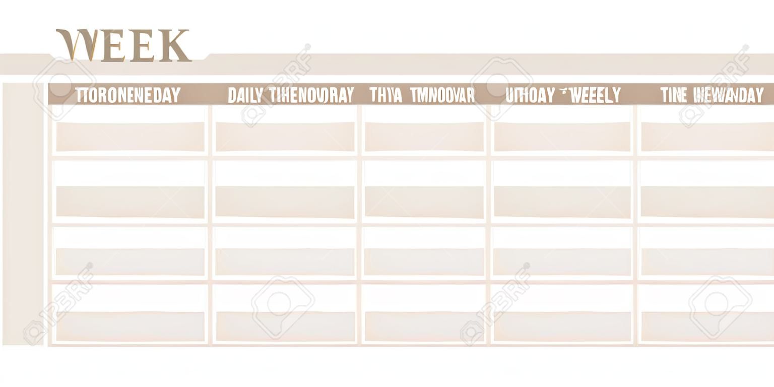 Planejador na semana, cronograma diário do modelo em uma página. Organizador inglês semanal, modelo do planejador. Ilustração vetorial
